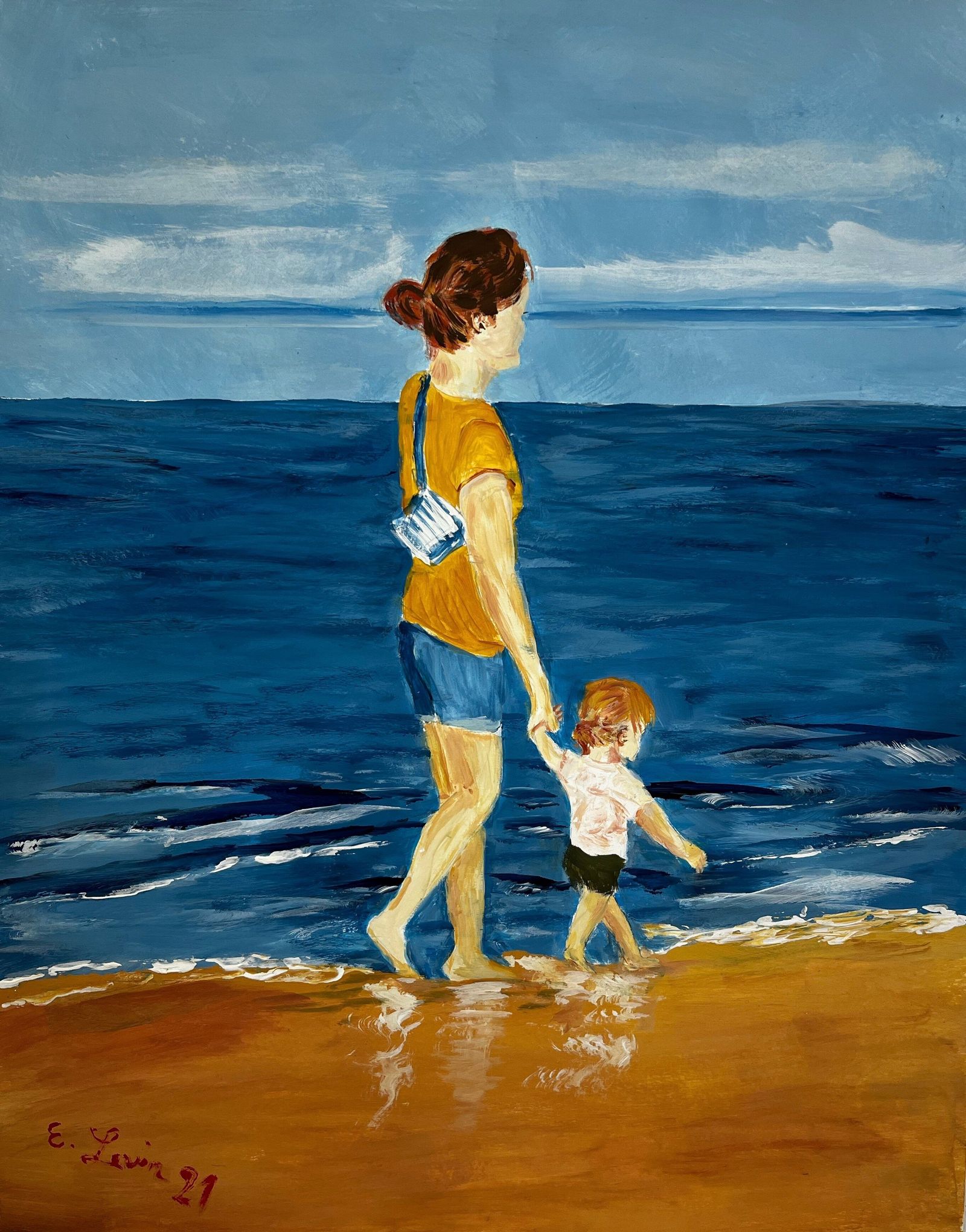 Eckhard Levin, Spaziergang am Meer, 2021, 50 X 64 cm, Acryl auf Papier