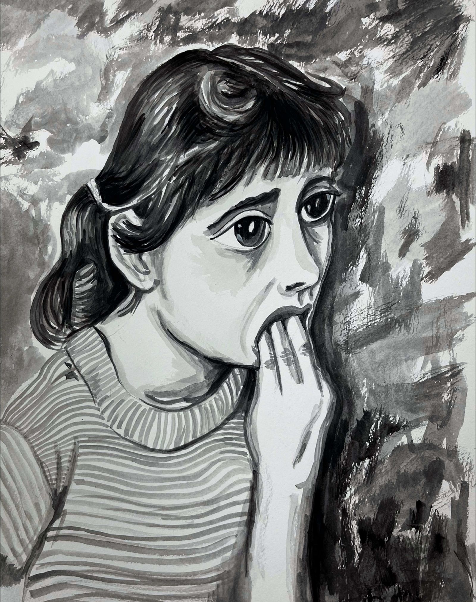 Buttenberg, ängstliches Mädchen, 2012, 40 X 30 cm, Aquarell auf Papier