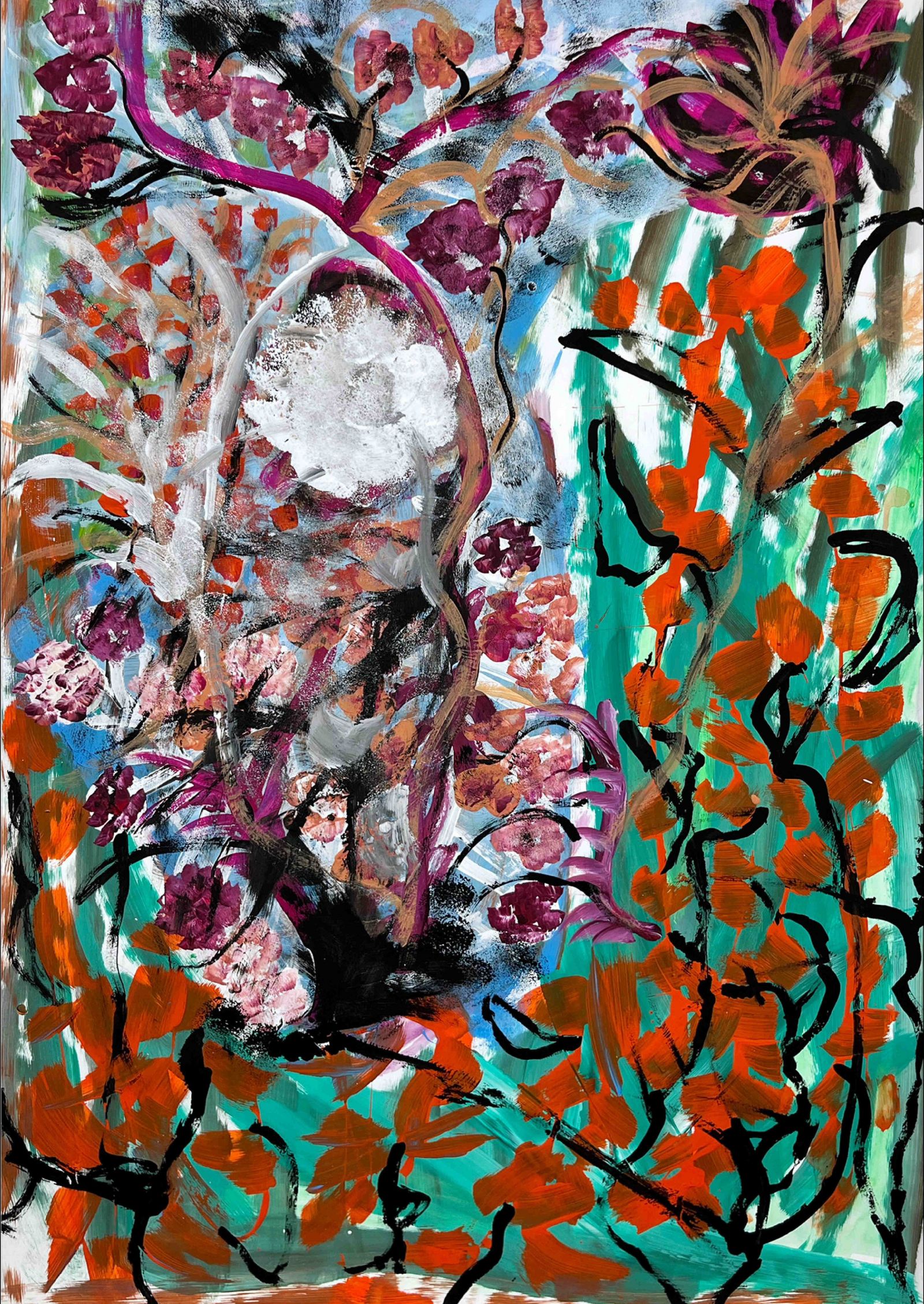 Rosalie, Blühende Phantasie, 2021, 100 X 70 cm, Acryl auf Papier