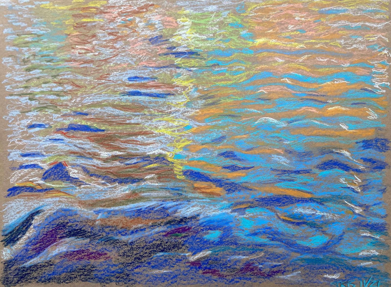 TKB, Sonnenstrahlen am Wasser, 2021, 48 X 35 cm, Pastellkreide auf Papier