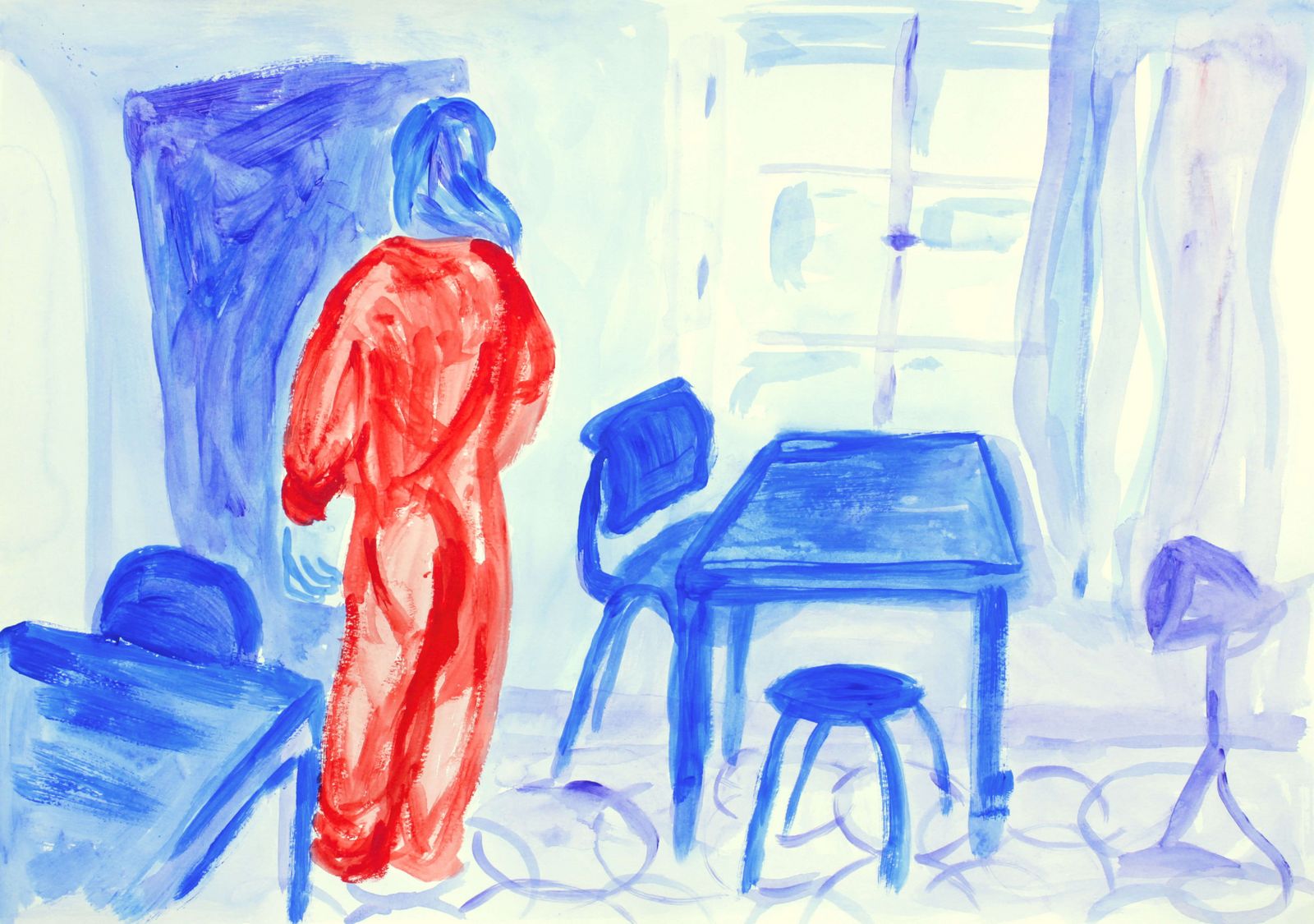 Maria Fallada, Belhe in Rot (Offenes Atelier), 2021, 60 X 58 cm, Acryl auf dem Papier