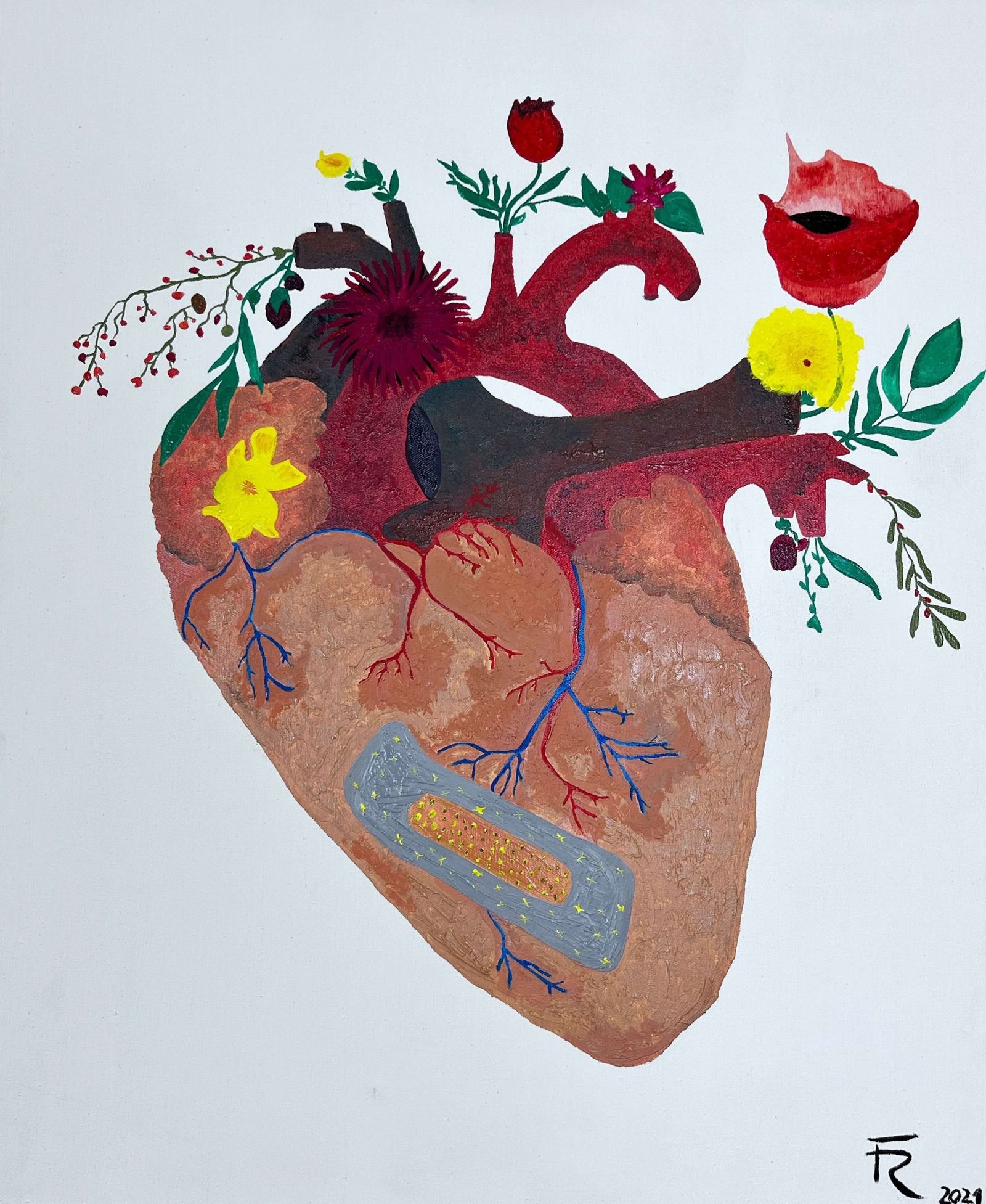 F.R., Das heilende Herz, 2021, 50 X 70 cm, Öl auf Leinwand 