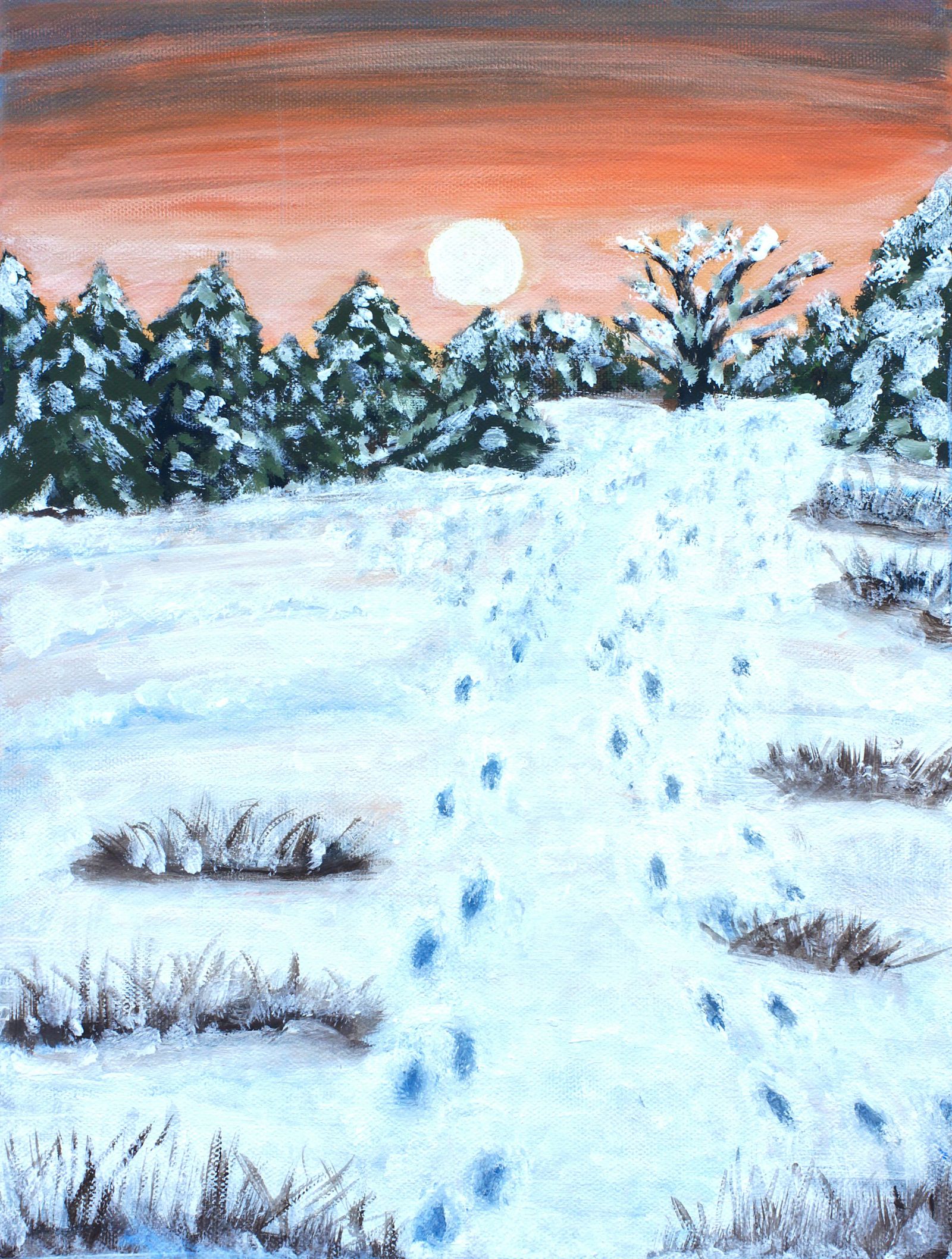 Gitti Voss, Spuren im Schnee, 2020, 30 X 40 cm, Acrylfarbe auf Leinwand