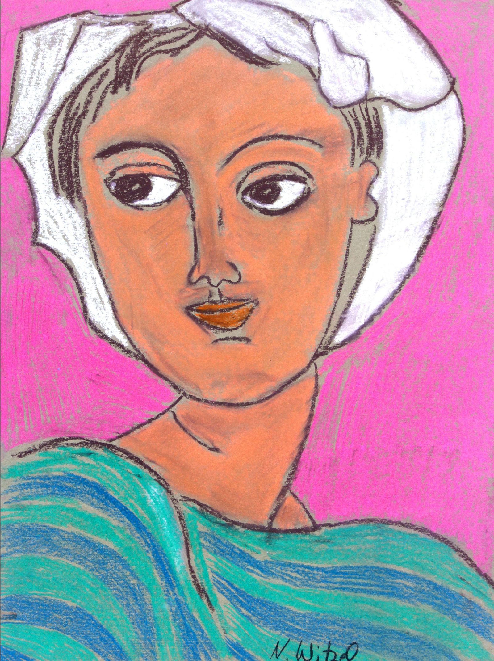 Nina Valeska Witzel, Frau mit Tuch, 2020, 30 X 40 cm, Pastellkreide auf Papier