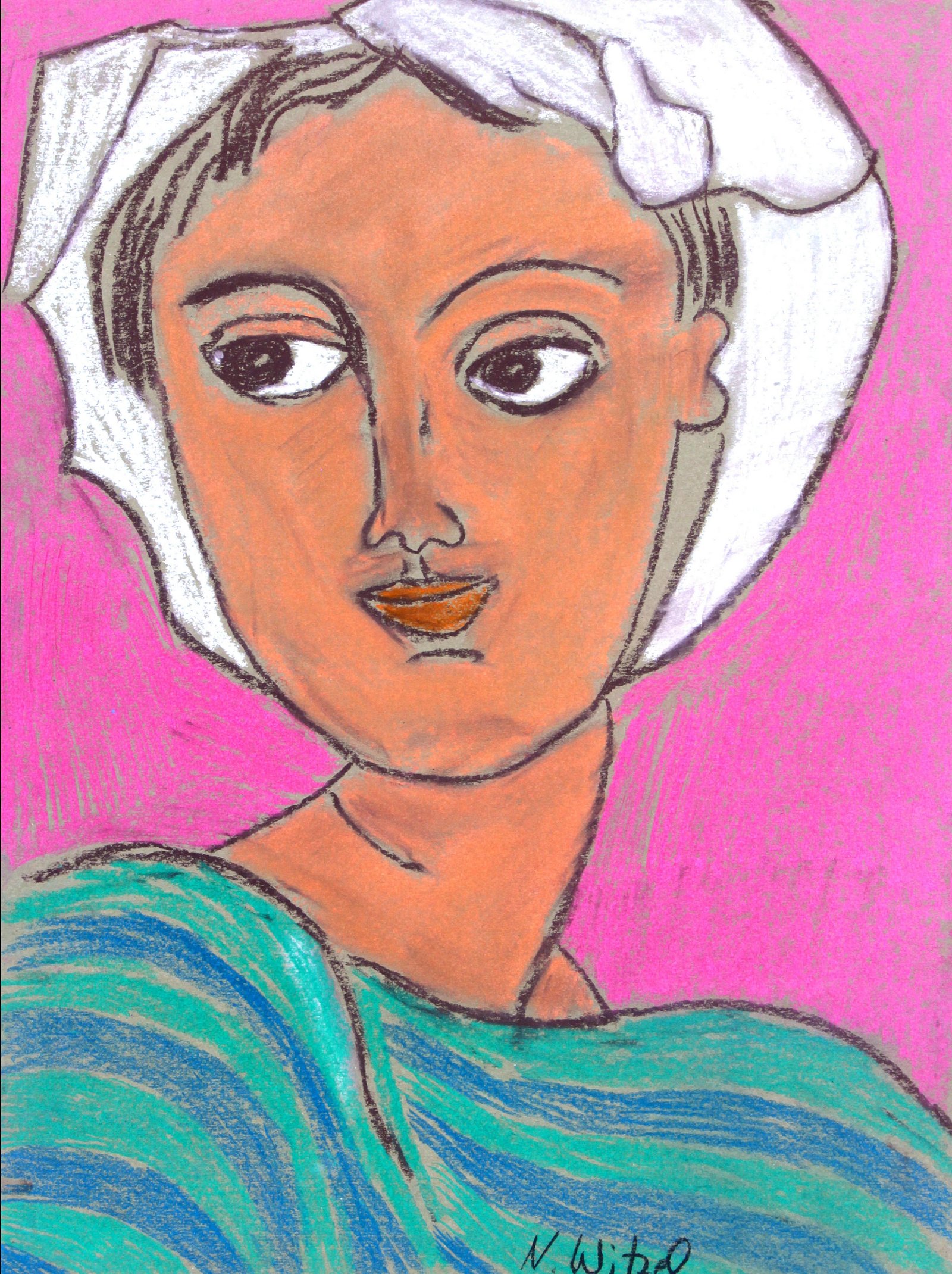 Nina Valeska Witzel, Frau mit Tuch, 2020, 30 X 40 cm, Pastellkreide auf Papier