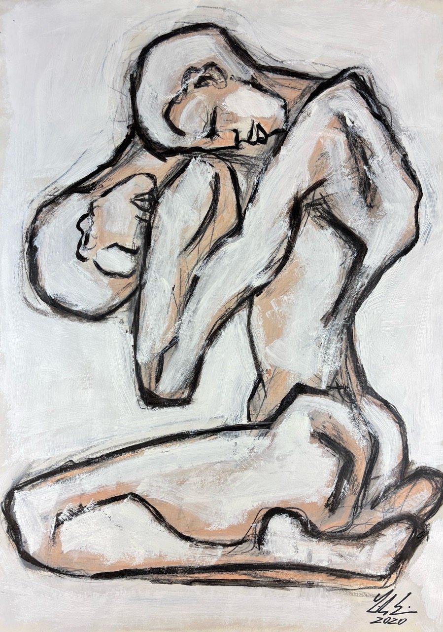 Adnil Marx-Io e me (me and me), 2020-Acryl und Pastell auf Papier- 70x50cm