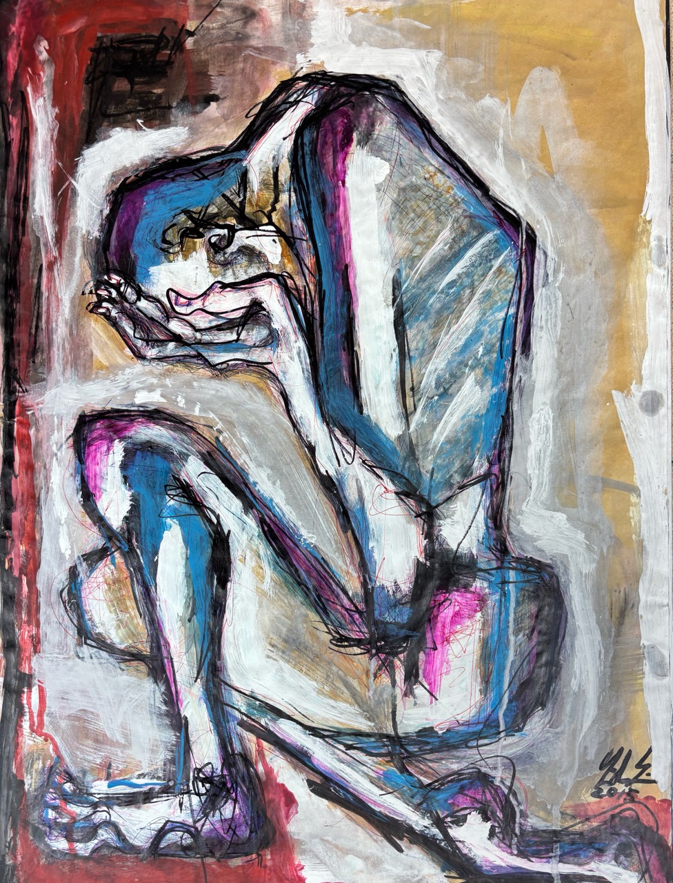 Adnil Marx-Weltzweifel, 2015-Acryl und Kugelschreiber auf Papier- 70x50cm