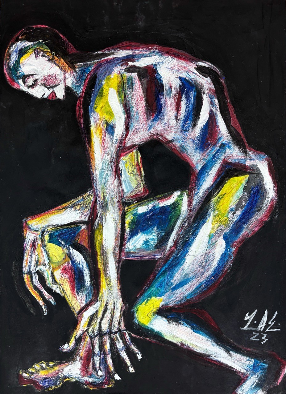 Adnil Marx-Non Temere (Hab keine Angst) 2023- Acryl und Kugelschreiber auf Papier- 70x50cm