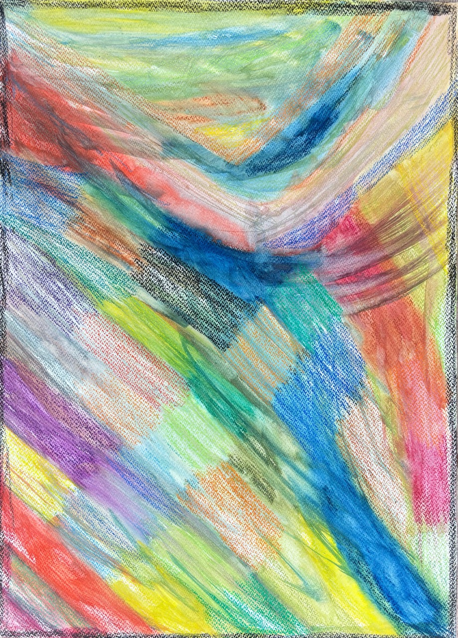 Angela Lehmann-Bunte Welt, 2023-Ölkreide auf Papier-60 x 40 cm