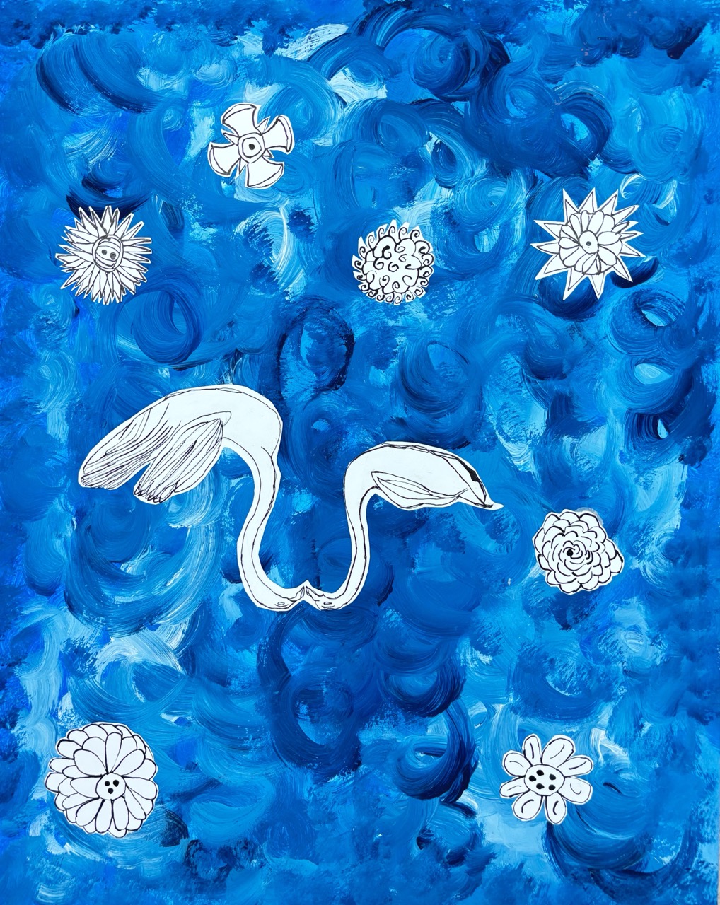 Angela Lehmann- Schwanengesang, 2019, Acrylfarbe und Tinte auf Papier-70x50 cm