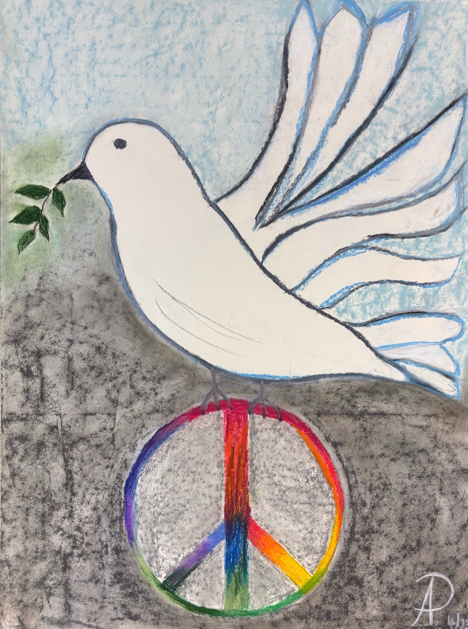 Anna Papá-Peace, 2023-Kreide auf Papier-50 x 70 cm