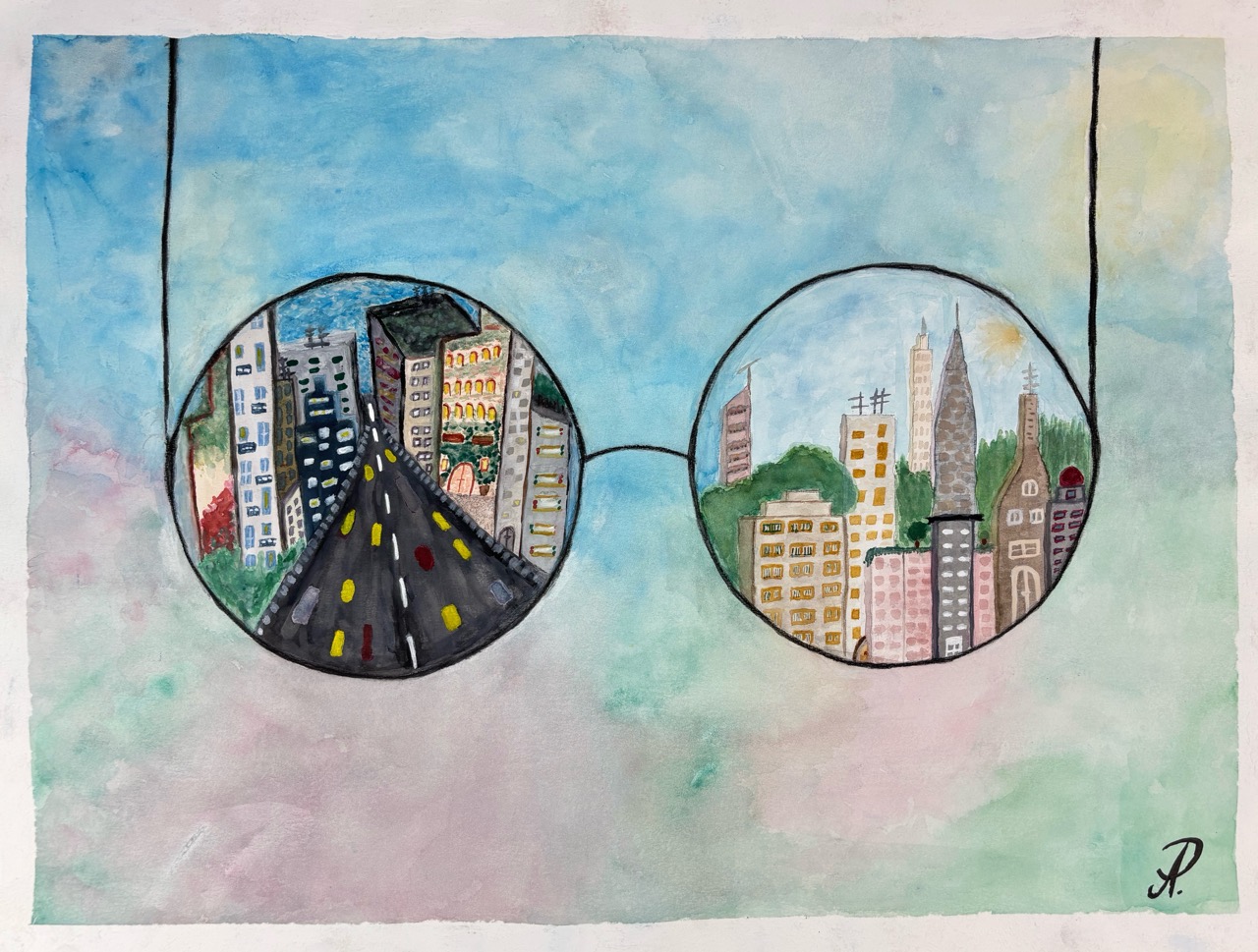 Anna Papá-Perspektivwechsel, 2023-Aquarell auf Papier-50x64 cm