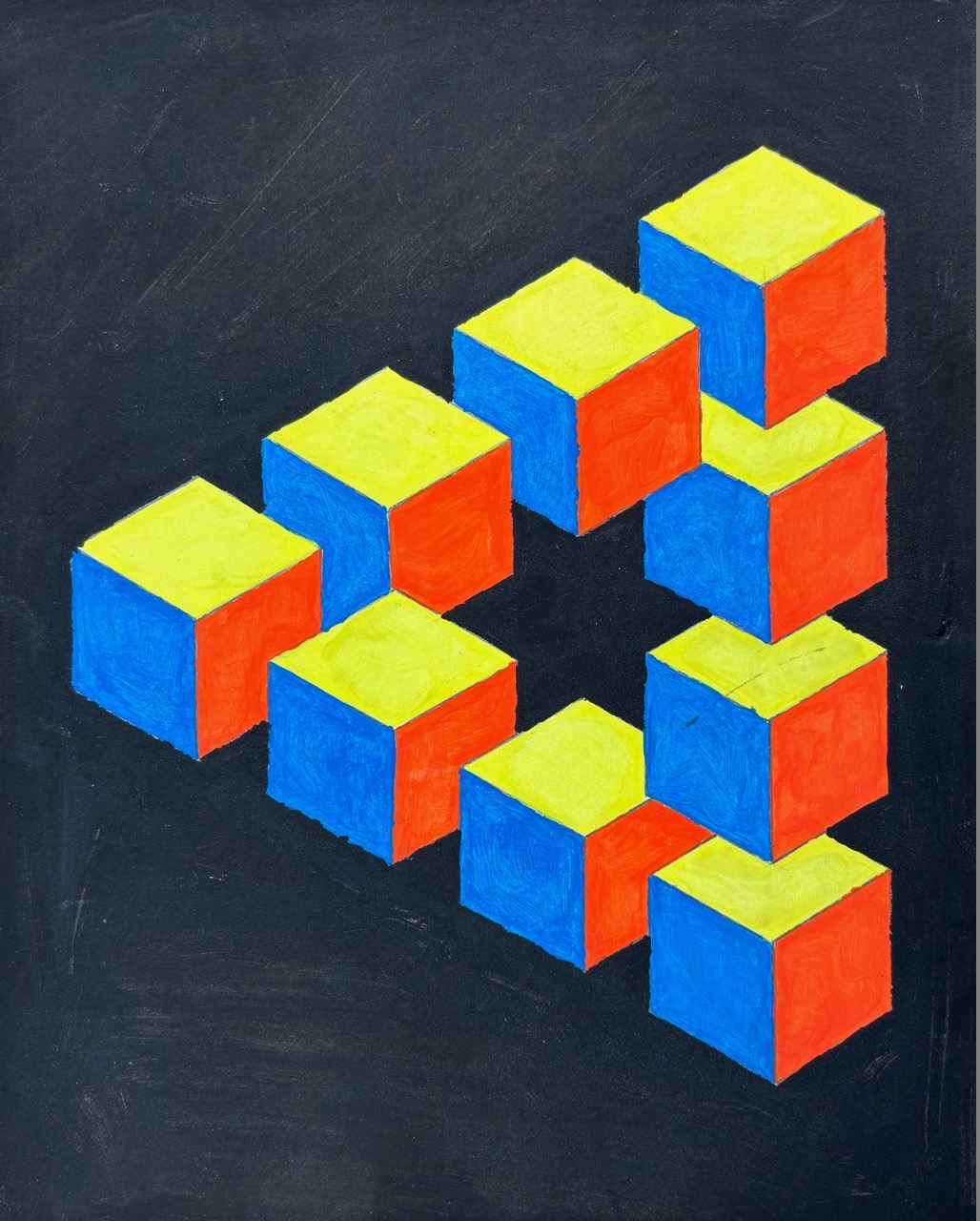 Ashoka Schöning-Penrose Dreieck, 2024-Gouache auf Papier, 25,5 x 20,5 cm