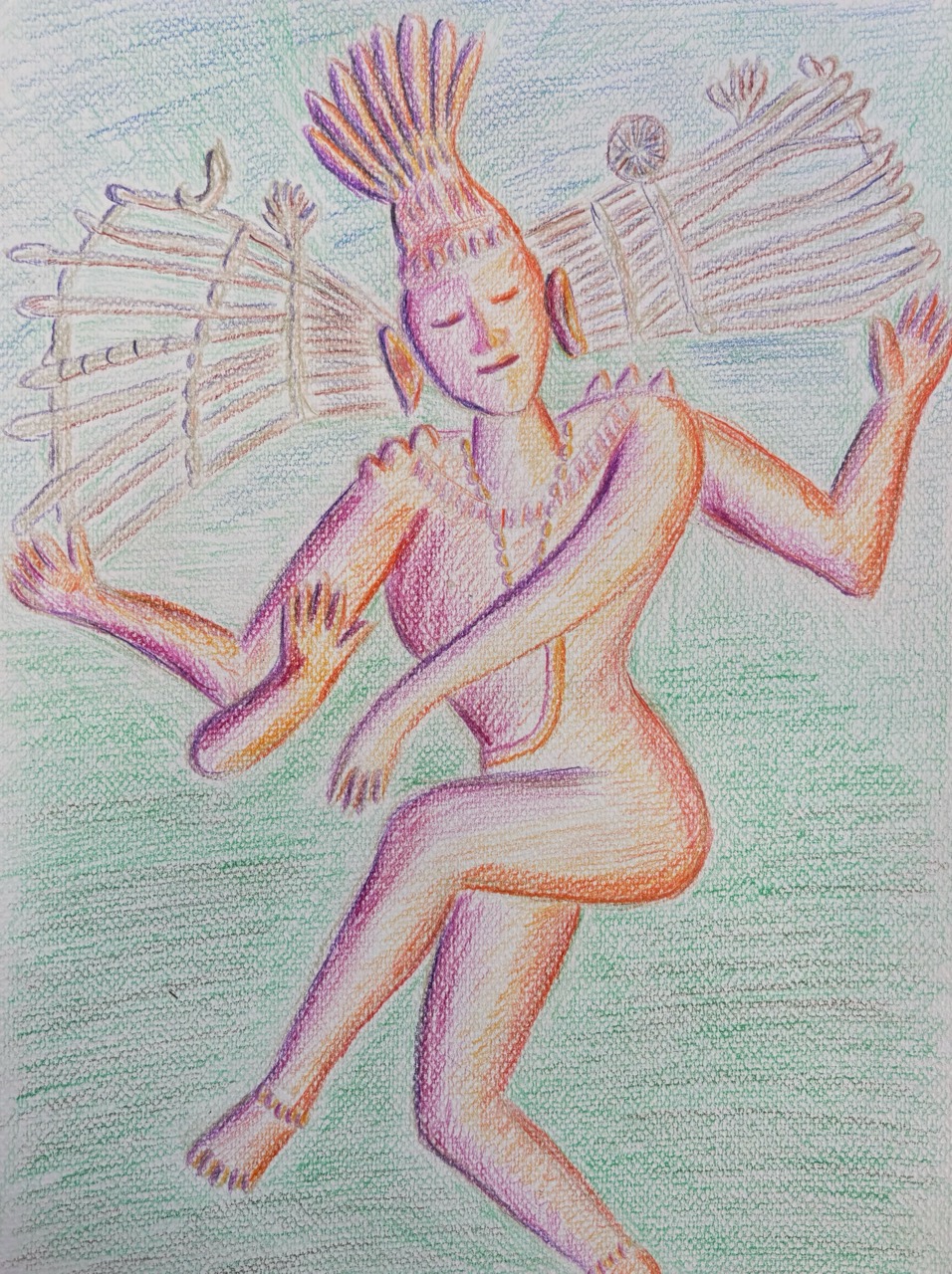 Ashoka Schönig-Shiva, 2024-Buntstifte auf Papier, 32 x 24 cm