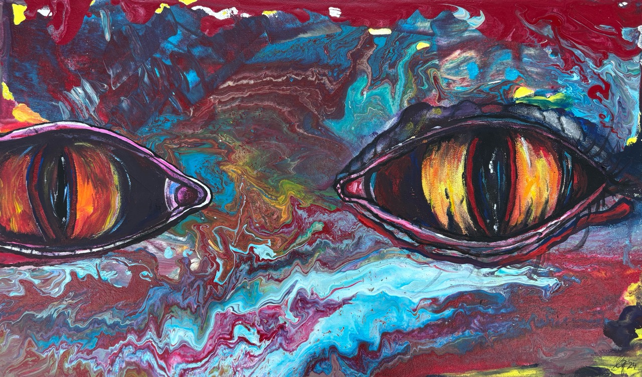 Die Abel-Stalking, 2025-Acryl auf Leinwand, 50 x 30 cm