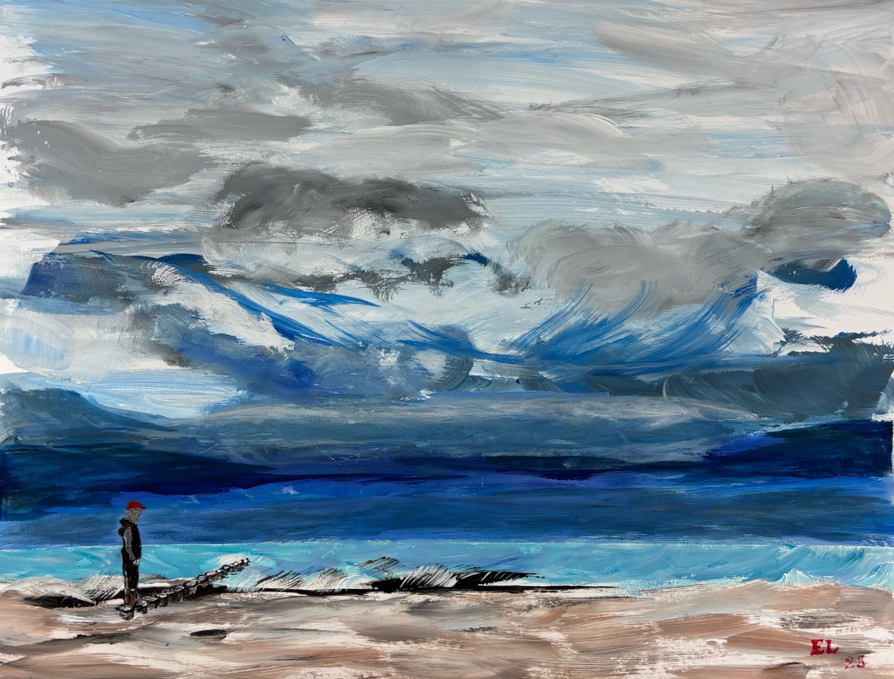 Eckhard Levin-Einsam am Meer, 2025-64 x 50- Acryl auf Papier