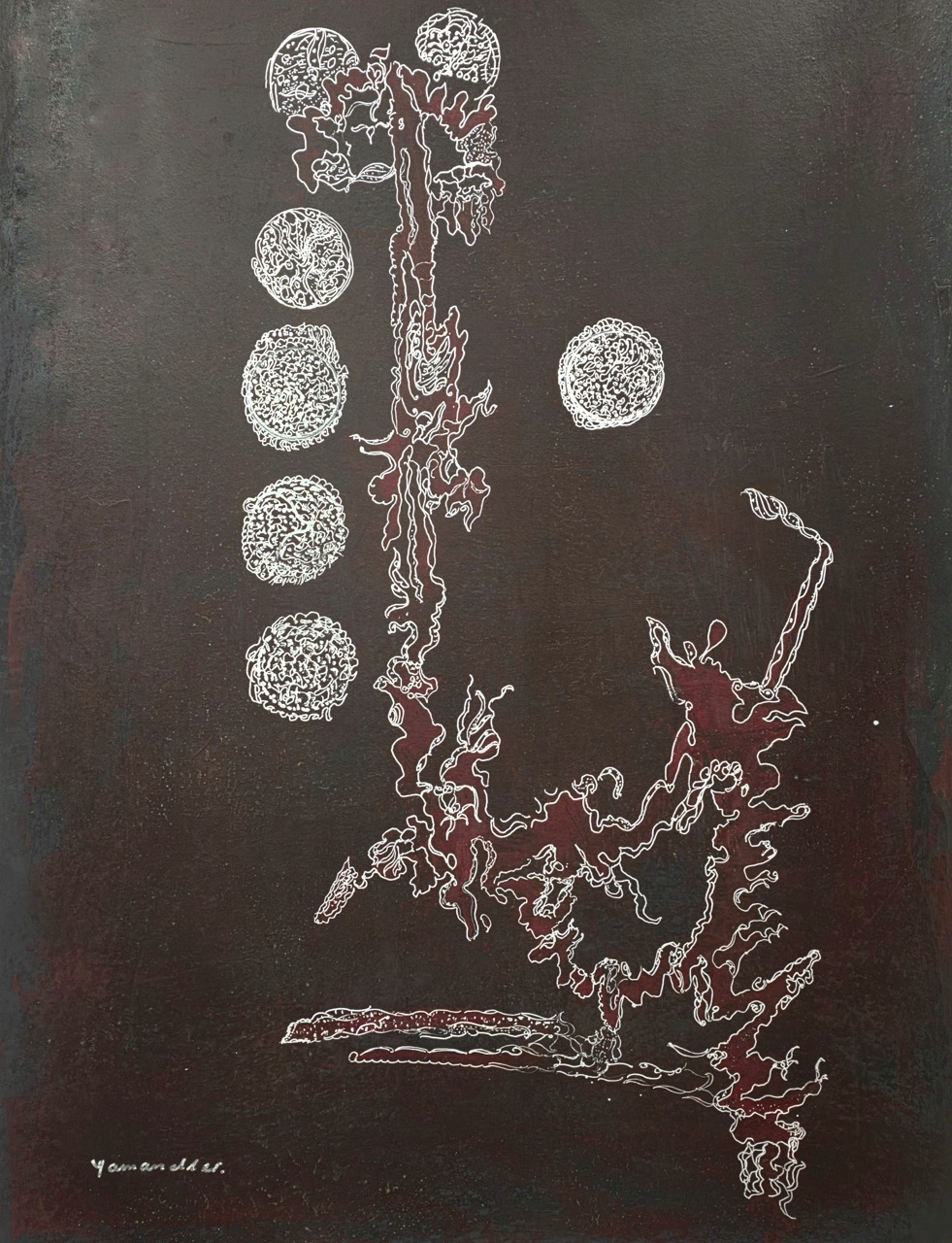 Haci Sami Yaman – Anna Hita Pur, 2018 – Acryl, Wachs, Filzer, Metallstift auf Papier – 100 x 70 cm