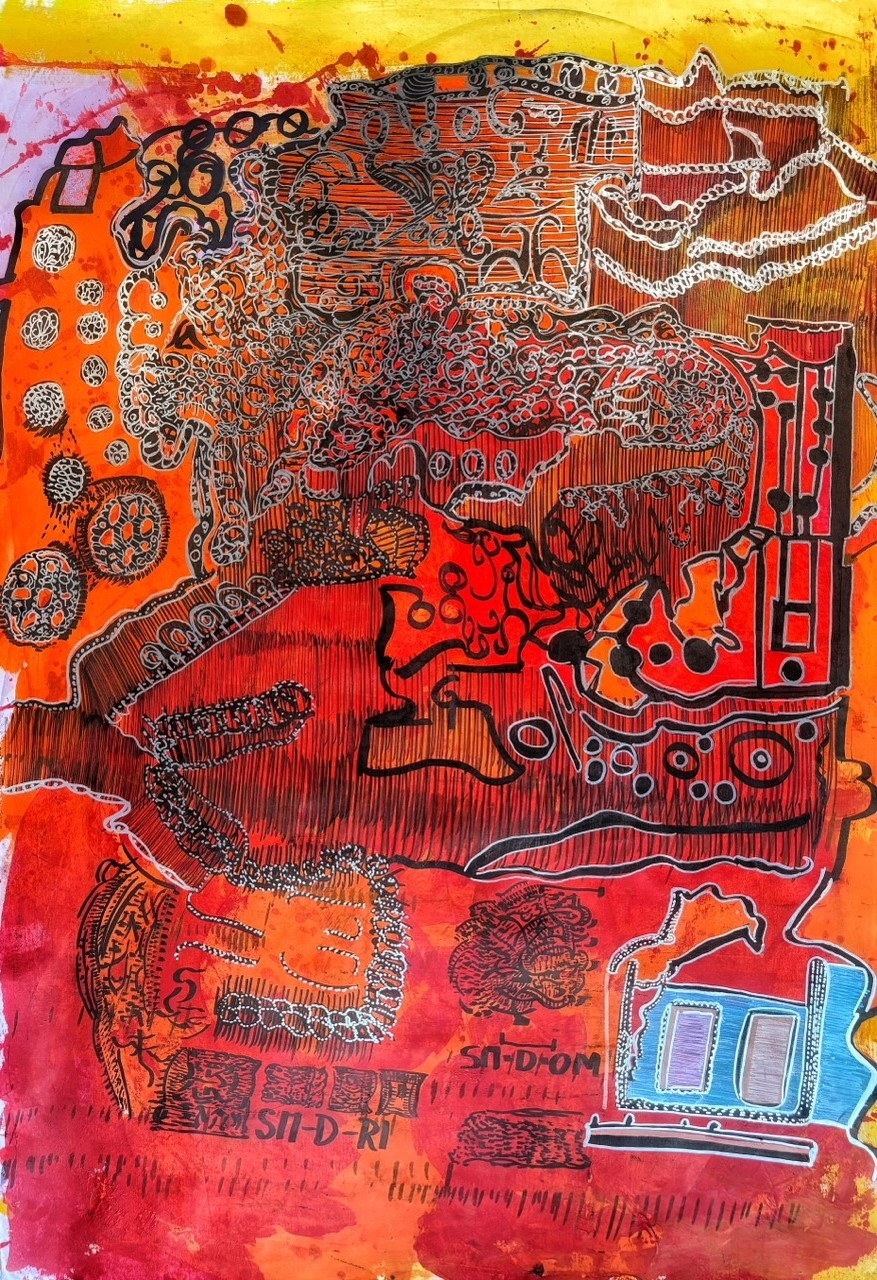Haci Sami Yaman – Register aus dem Sadon, 2019 – Acryl, Edding, Metallstift auf Papier – 100x70 cm