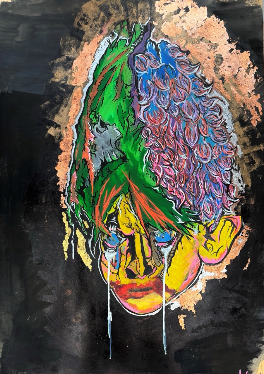 Herr E. – Wer bin ich?, 2025 – Mixed Media auf Papier – 70 × 100 cm