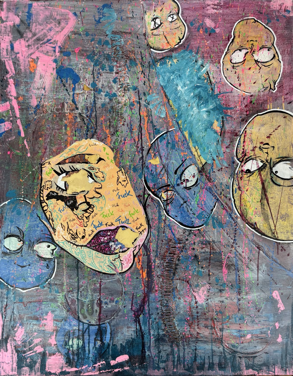 Herr E. – Falsche Mutterliebe, 2025 – Mixed Media auf Leinwand – 80 × 100 cm