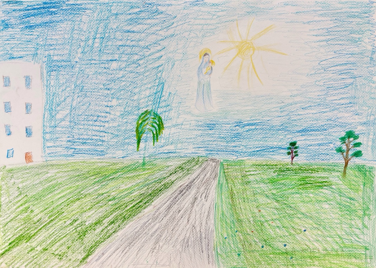 Julia Davidoff – Maria, 2025 – Buntstift auf Papier – 60 × 42 cm