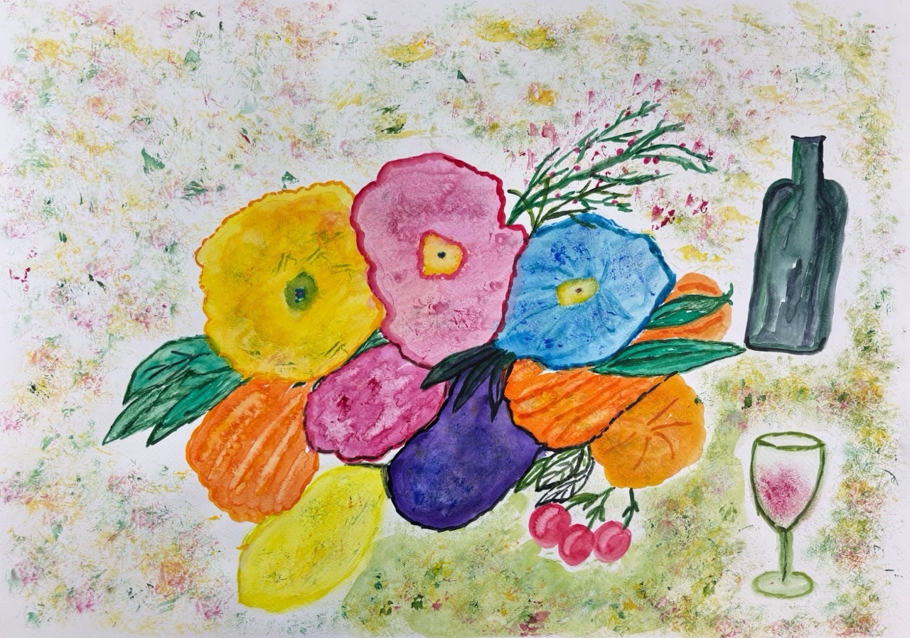 Mari-Stillleben, 2025- Aquarell auf Papier- 58 x 41cm