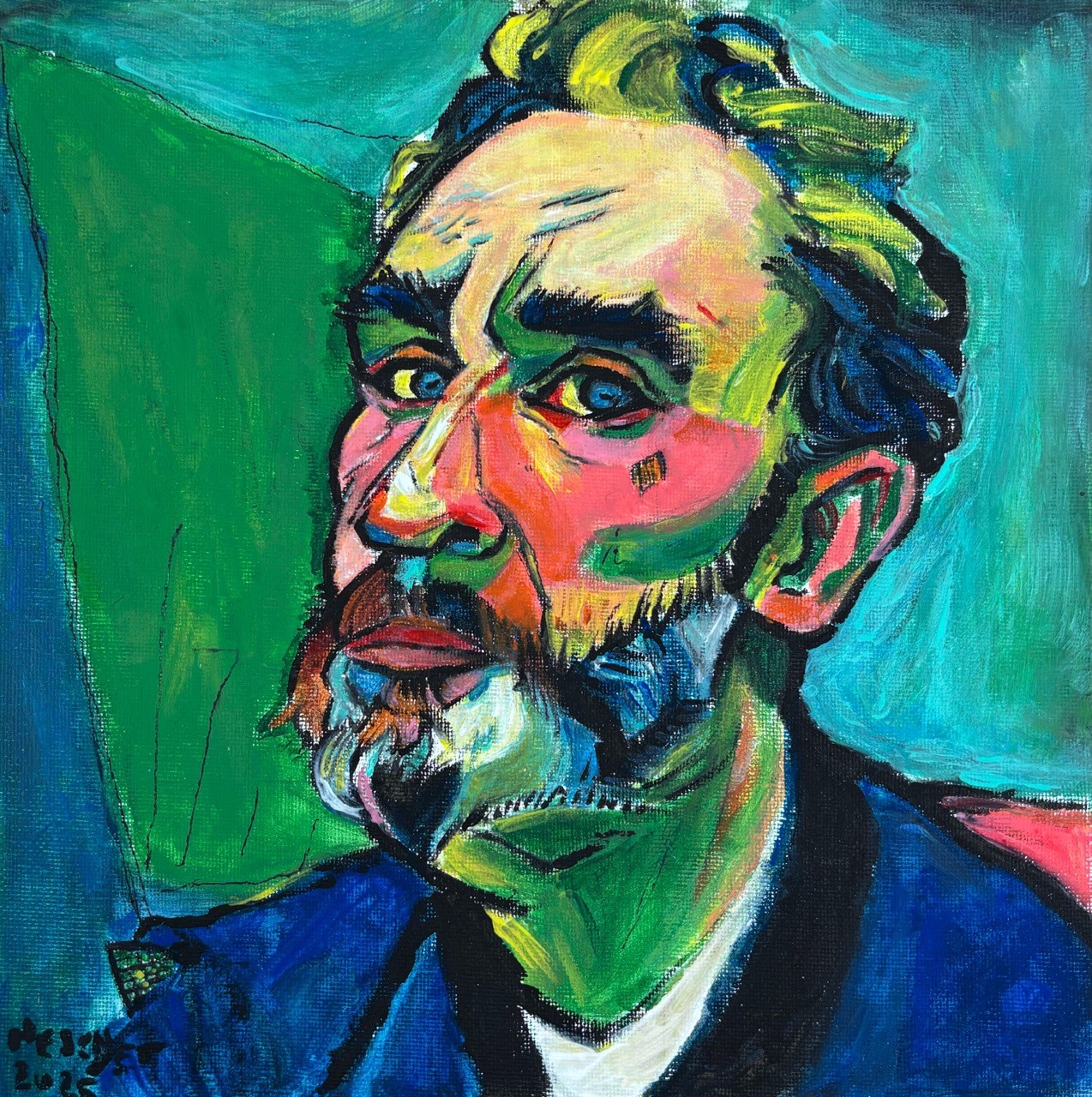 Nolan Aris-Selbstporträt 3, 2025-Gouache auf Leinwand -25 x 25 cm