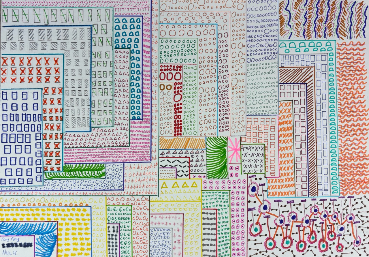 Ping Pong - Tutti frutti, 2025, Filzstifte auf Papier  42 x 29,5 cm