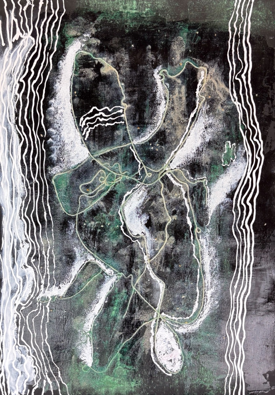 Ohne Titel, 2025 Acryl und Faden auf Papier 42 x 59 cm 