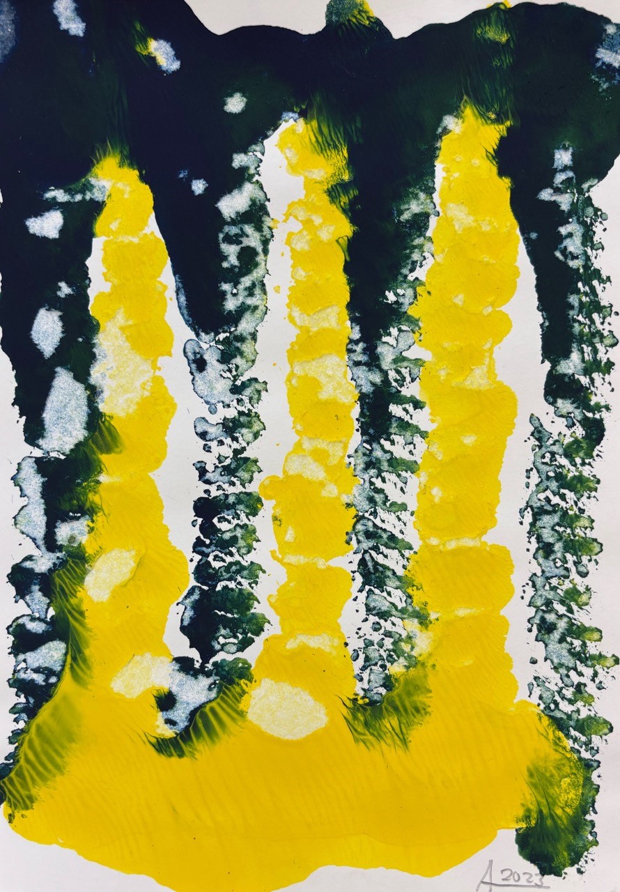 Eingetaucht, 2023 Acryl auf Leinwand 21 x 29,7 cm