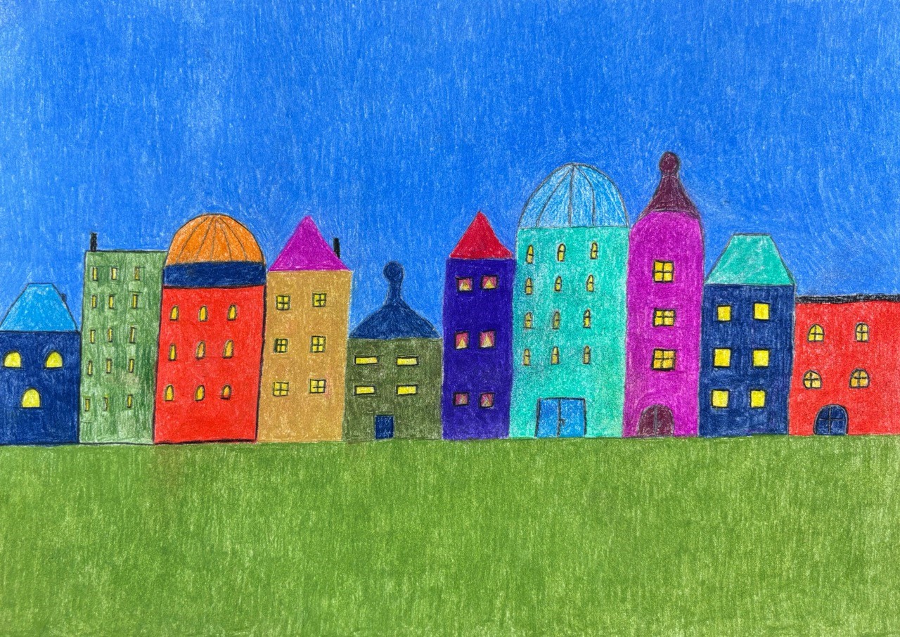 Sille - Häuserfront, 2024 - Ölpastell auf Papier, 42 x 29,5 cm