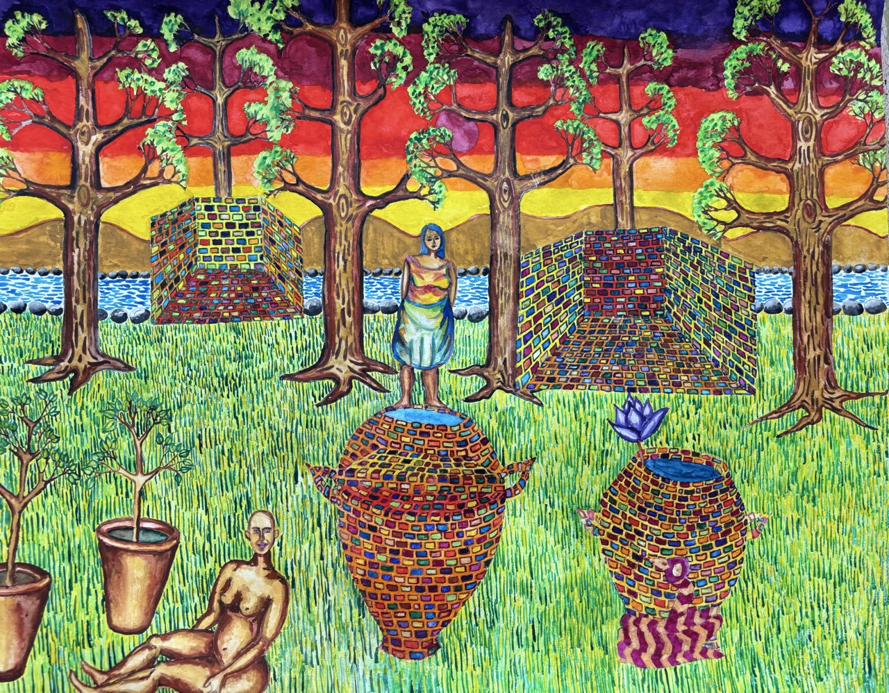 Sonja Halbfass - Leben auf dem Rasen, 2023 Aquarell auf Papier 64x50 cm